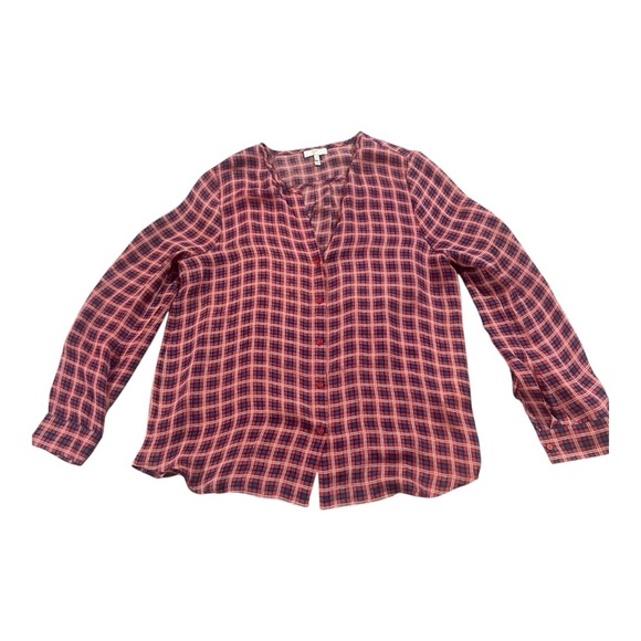 Joie 100% Silk Plaid Button Front Top Sz M - Picture 2 of 5